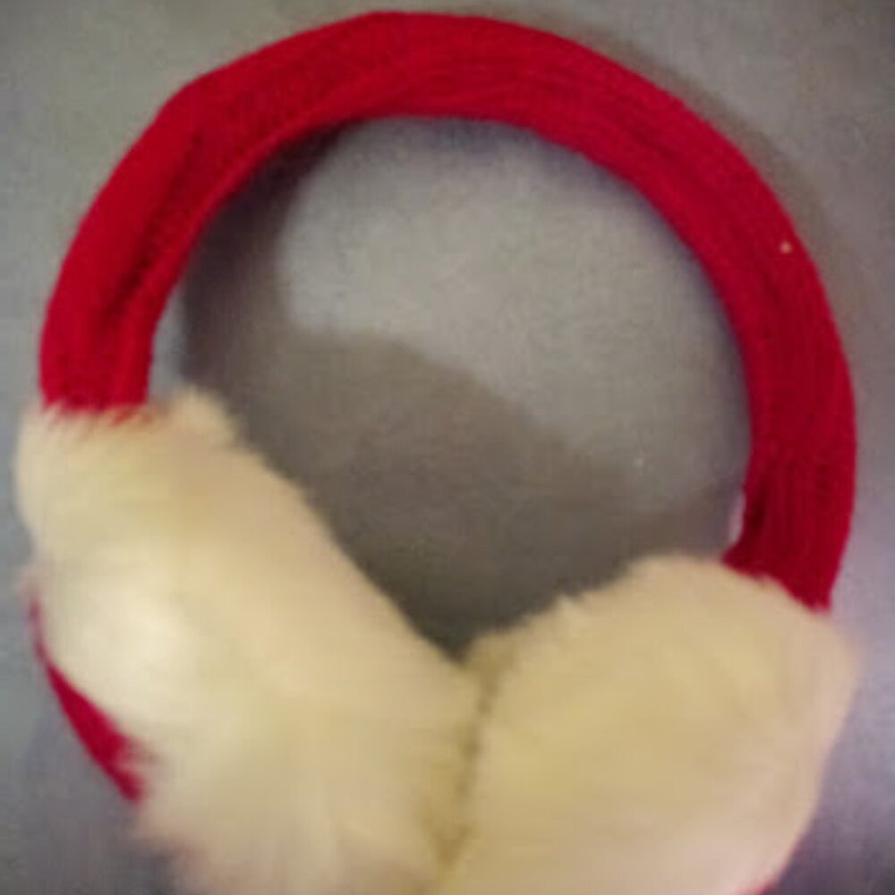 Red Knitted White Faux Fur Ear Muffs